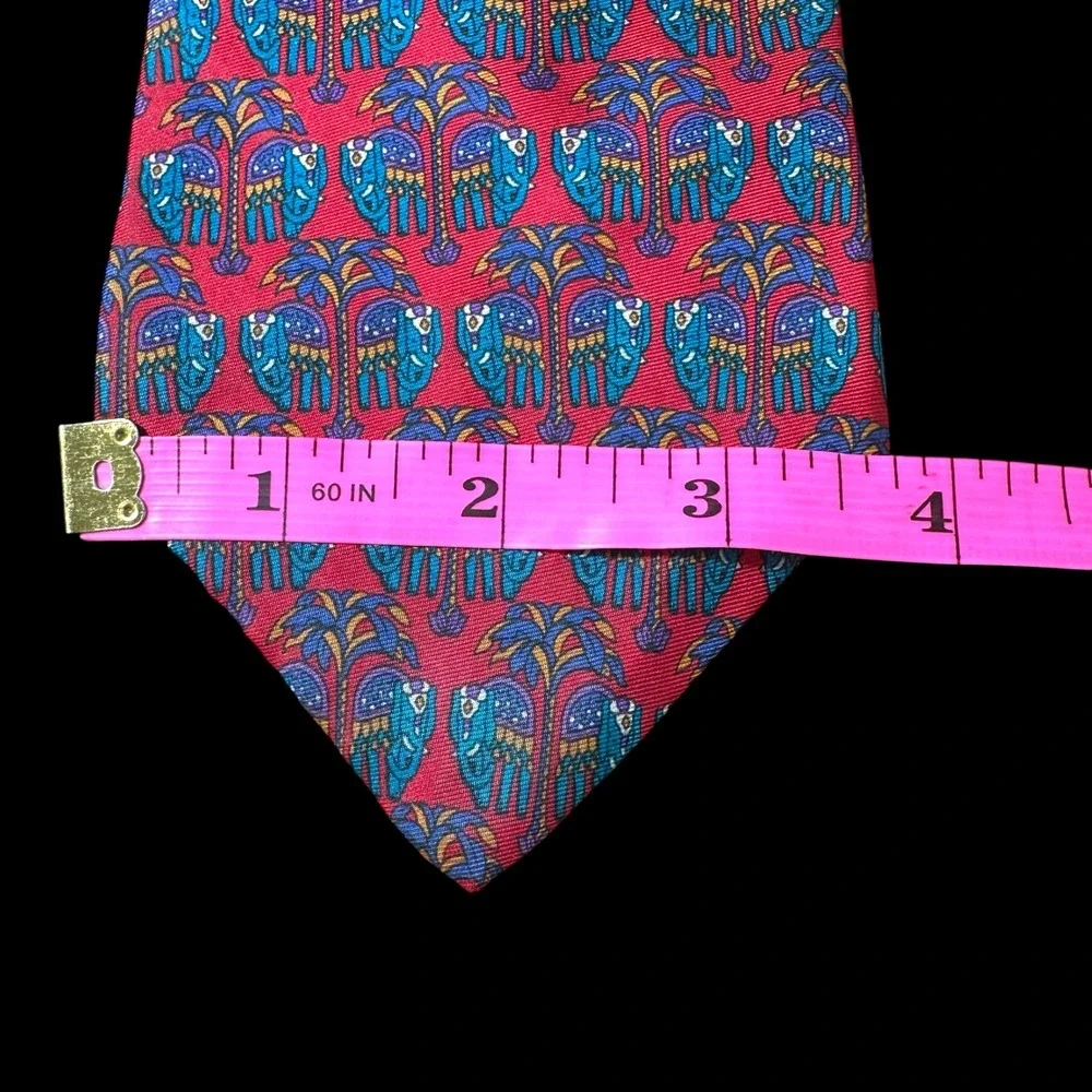 Sheaf & Caber Mens Silk Tie Red Blue Elephant Palm Tree Made in Italy Patterned